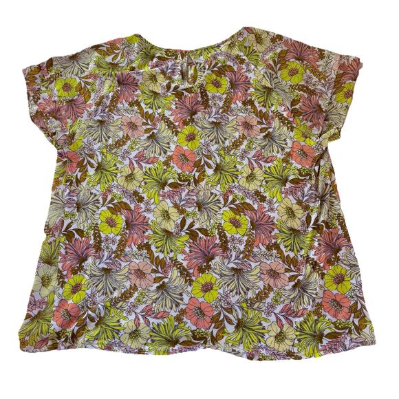 Loft Outlet Size XL Floral Women’s Short Sleeve Casual Shirt 70s Retro Vibe - Picture 4 of 12